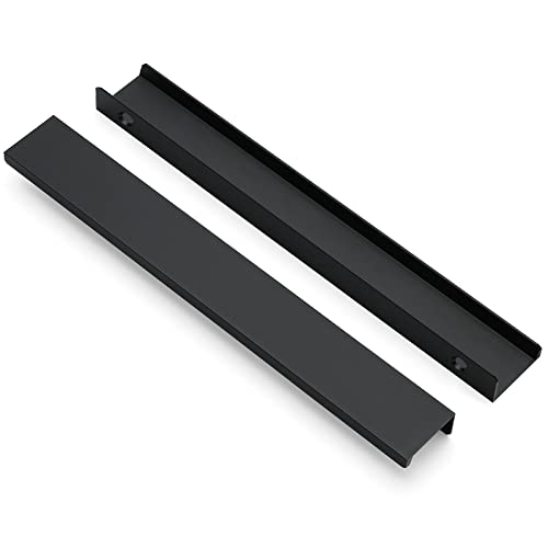 Image of Ravinte 10 Pack Finger Pulls for Cabinets 250mm /9.84 inch Length Black Pulls | 192mm /7.5 inch Hole Center Concealed Handles, Tab Handle Profile, Minimal Look, For Kitchen Drawers Tab Handle