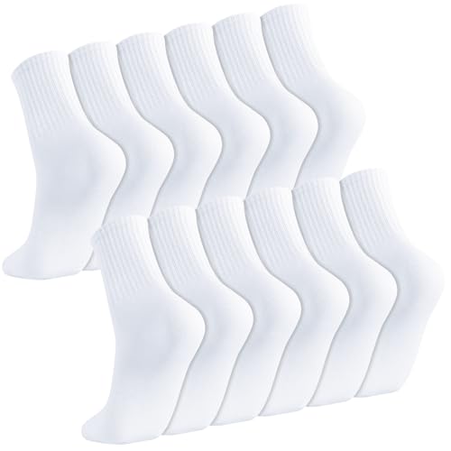 Halinuia 6 Paires Chaussette Sport Blanche pour Homme et Femme Classiques Chaussettes Confortables Respirantes Absorbantes avec Support de Pied 38-43 pour...