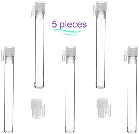 Magnakoys 1.5ml Empty Clear Glass Perfume / Cologne Sampler vial Containers w/ Clear Top for Purse or Pocket Refillable (5, 1/2 Dram Clear Vial w/ Clip & No Applicator)