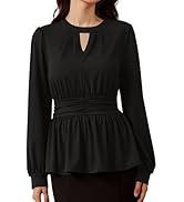 Belle Poque Women's Peplum Tops Long Sleeve Crewneck Keyhole Blouses Ruffle Hem Smocked Elegant S...