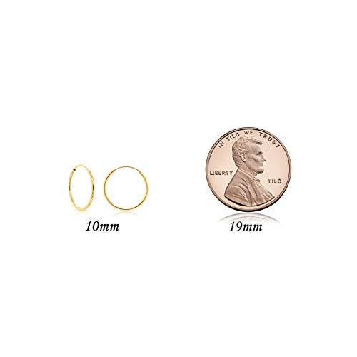 14k Yellow Gold Round Endless Hoop Earrings - 10-18mm (10 Millimeters)…… - Thumbnail 2
