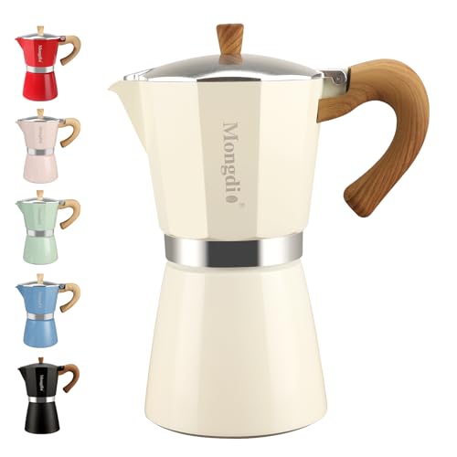 Mongdio Stovetop Espresso Maker Moka Pot, Cuban Coffee Maker Stove top coffee maker Moka Italian Espresso Greca Coffee Maker Brewer Percolator, 9 Espresso Cups, 15 oz - White