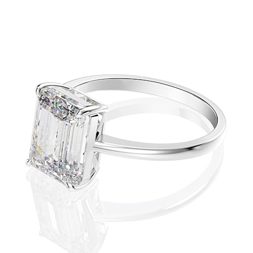4 Carat Emerald Cut Lab Created Diamond Rings, D Color VVS1 Engagement Rings for Women, Platinum Plated Sterling Silver Lab Grown Simulated Diamond Wedding Promise Ring2