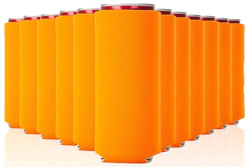 Image of Slim Can Cooler Sleeve 12 Pack - Blank Neoprene Insulated Can Coolers for 12 oz Skinny Beer & Soda Cans - Sublimation Ready Drink Sleeves for Heat Press, Custom Printing & Party Favors (Orange)