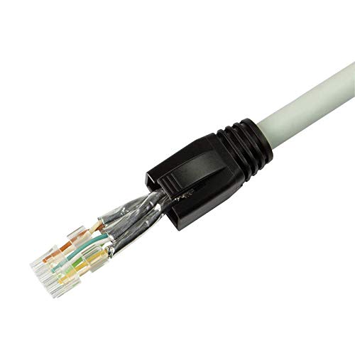 Stripped Cat6a cable with wires arranged, ready for termination