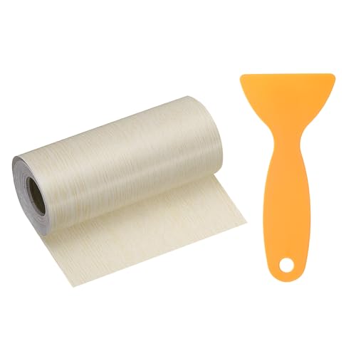 Image of HARFINGTON Wood Grain Repair Tape 4.7 Inch x 33ft Self Adhesive Repair Patch Tape Simulated Wooden Floor Tapes with Plastic Scraper for Tables Doors Windows Furniture, White Oak