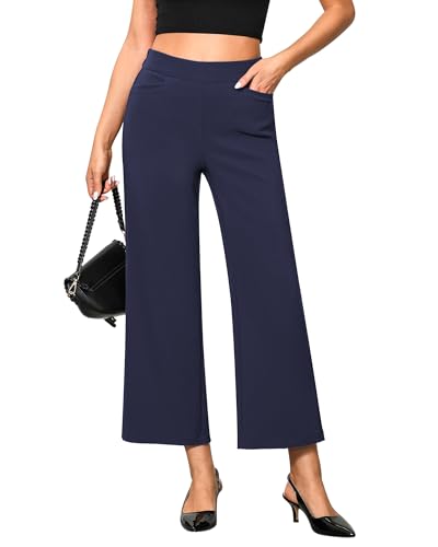 GRAPENT Navy Pants Women Wide Leg Pant Womens Casual Dress Trousers Dressy Work Summer Crop Slacks Navy Size Small (US Size 4 to 6)