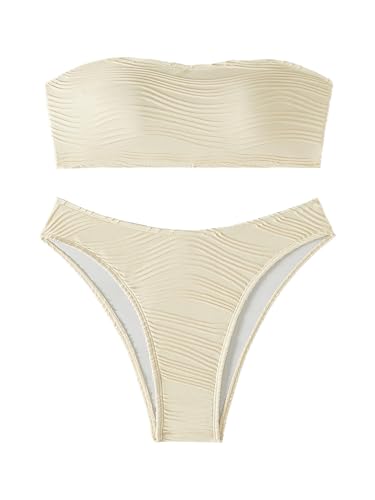Women's Strapless Bikini Bandeau 2 Piece Swimwear Textured Tube Bathing Suits