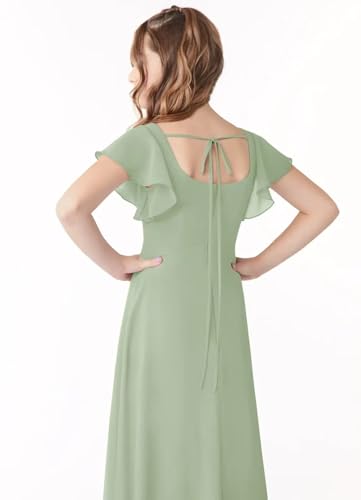 GATMAHE Flutter Sleeves Ruched Chiffon Junior Bridesmaid Dresses Square Neck A Line Flower Girl Dress with Slit2