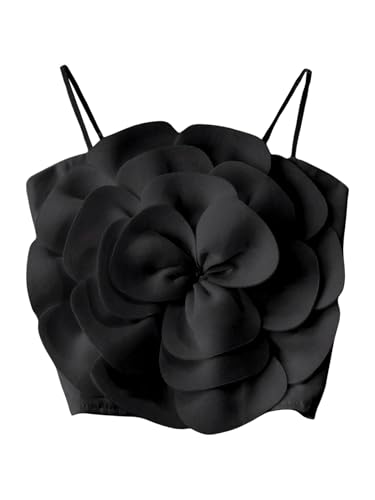 OYOANGLE Women's 3D Floral Cami Crop Tops Sleeveless Backless Summer Going Out Tops Vacation Party Outfits