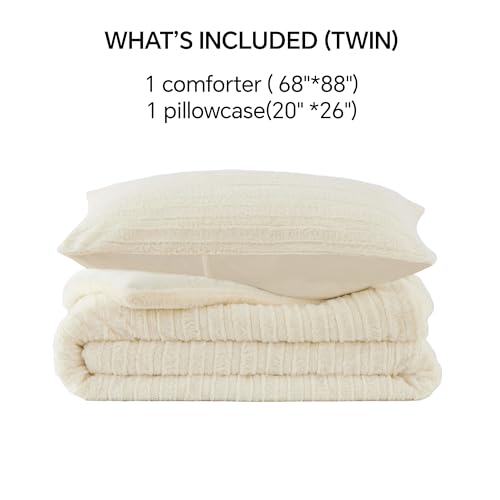 Image of BEDELITE Fleece Twin Comforter Set -Super Soft & Warm Fluffy Cream White Faux Fur Bedding, Luxury Fuzzy Heavy Bed Set for Winter with 1 Pillow case
