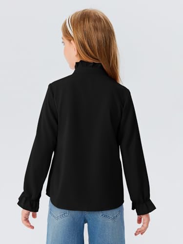 Image of Haloumoning Girls Ruffle Long Sleeve Blouse Kids Button Down Uniform Dress Shirts 5-14 Years
