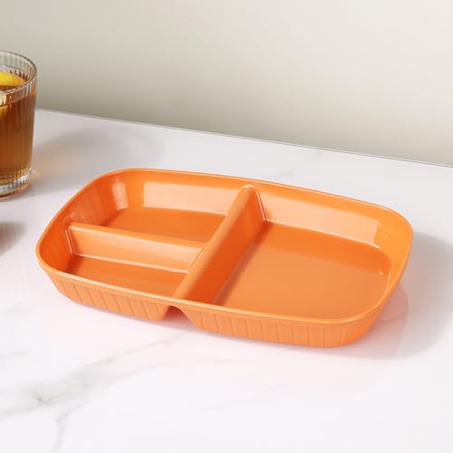 Image of Unbreakable Wheat Straw Plates with 3 Compartments Reusable Dish for Kids, Toddlers Sushi, Snacks, Cake, Meat & Appetizers Dishwasher Microwave Safe Dinnerware (Orange, Pack of 6)