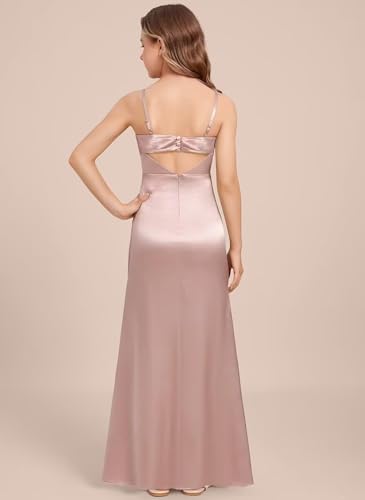 Satin Junior Bridesmaid Dresses Square Neck Ruched A Line Formal Wedding Gown3