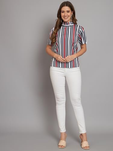 Image of THE DRY STATE Women's Rayon Casual Puff Sleeves Printed Multicolor Crop Top (S, Autumn Glory)