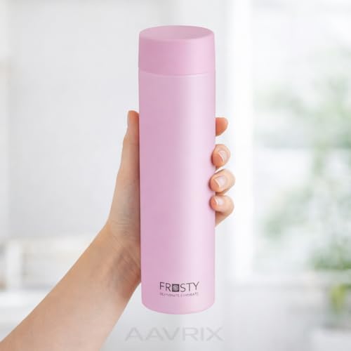 Image of Premium Slim Square Water Bottle BPA Free Plastic Frosty Finish Leak Proof Fridge Fit Freezer Safe Drinking Bottle for School Office Gym Travel Use (Round Bottal)