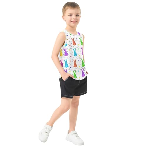 J JOYSAY Colorful Bunny Dot White Boys Tank Top Sleeveless Muscle Shirts Quick Dry Kids T-Shirts 3-15T4