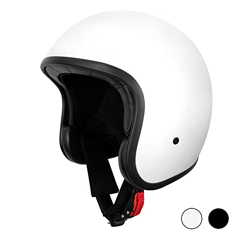 Westt Casque Jet Vintage Femme Homme Casque de rôle cyclomoteur mobylette Vespa Pilote Casque de Moto, Casque Demi-Coque de Chopper avec Certification ECE Dot, Blanc, L (59-60 cm)