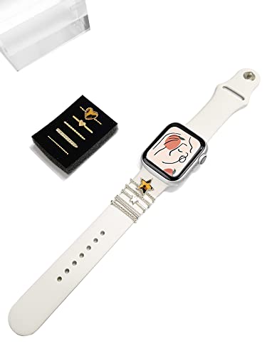 Image of 5Pcs Charms for Apple Watch band 41mm 45mm 40mm 44mm 38mm 42mm 46mm 49mm Women,Diamond+Metal Jewelry Decorative Ring For iWatch series 11 10 9 8 7 6 5 4 se 3 /2,Galaxy watch 7 /6 /5 /4,Strap Accessories