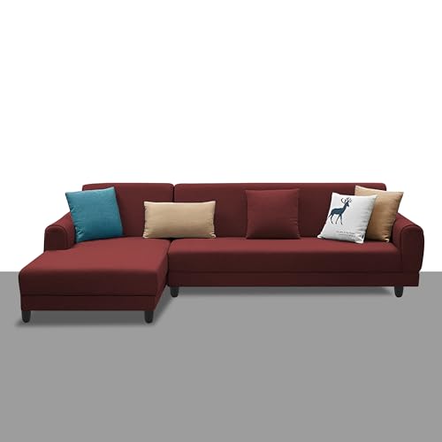 Image of Kraven LHS 6 Seater L Shape Sofa Set for Living Room (Maroon Fabric) Premium Fabric Sofa
