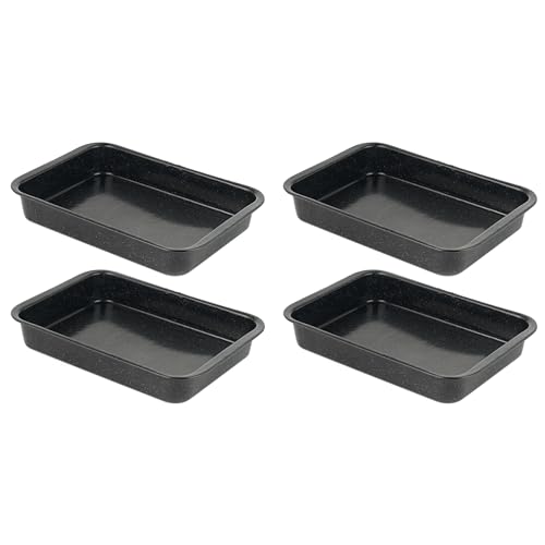 Russell Hobbs COMBO-3861 Set of 4 Romano Vitreous Enamel Roasters, 36 cm, Black, Dishwasher Safe, Rectangular Roasting Tin for Vegetables and Meat, Oven Safe Up To 230 Degrees, 36 x 25 x 4 cm