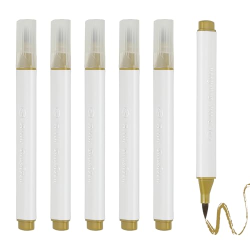 PATIKIL アートウォーターカラータワシペン 6個の三角形のソフトチップウォーターカラーペン オフィス クラフト ス ブック ライティング ジャーナリング 絵画 カリグラフィー用 金イエロー