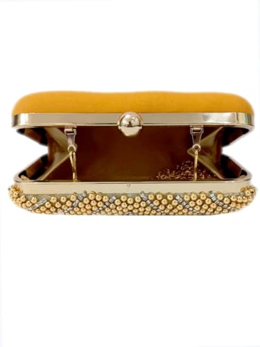 Image of Women & Girls Embroidered Gold Clutch Purse for Party Wedding