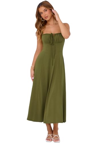 Image of YIOYOLA Corset Dress for Women Casual Tea Party Summer Wedding Guest Flowy Midi Sundress