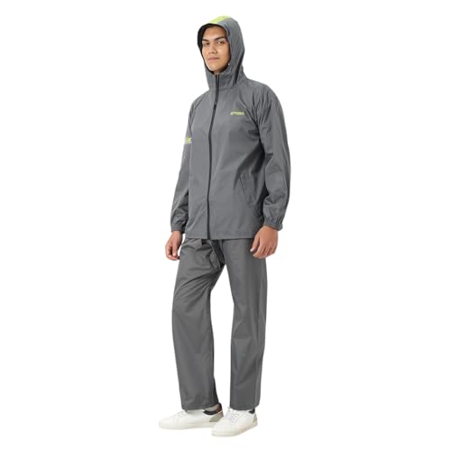Image of Citizen Designer Rain Suit for Men, Special Stripe Rubberized Fabric, Heavy PVC Coating, PU Coated Waterproof Zipper, Reflective Print, Inbuilt Cap with High Neck, Elastic Cuff, Designer Tapping