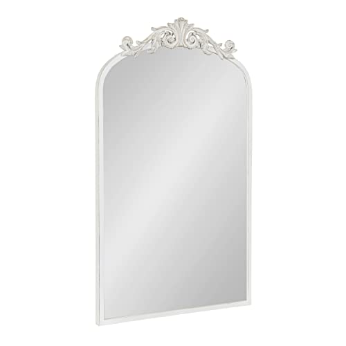 Image of Kate and Laurel Arendahl Traditional Arch Wall Mirror; 19 x 31; Antique White; Vintage Glam Baroque-Inspired Arched Bathroom Vanity Mirror with Ornate Crown