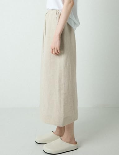 IDEALSANXUN Linen Skirts for Women Spring Summer Casual Trendy Elastic High Waisted Cotton Midi Skirt with Pockets3