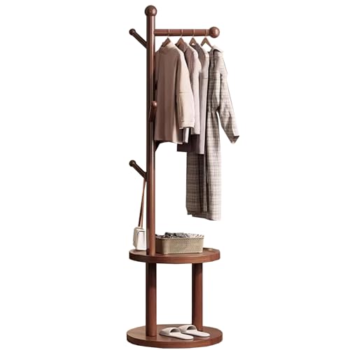 LXXSHOPDS Percheros burro Estante De Ropa De Madera Maciza Independiente, Perchero Moderno Con 2 Estantes De Almacenamiento Y 4 Ganchos, Perchero Que Ahorra Espacio Para La Entrada Y Dormitorio
