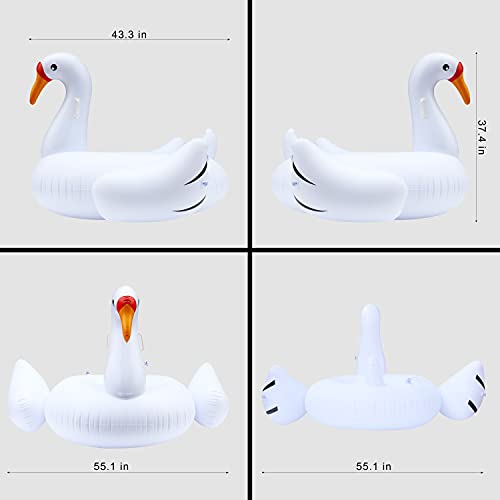 Kurala Inflatable Ride-On Pool Float Giant Swan, Pool Rafts Lounge With 4 Fast Valves, 55 X 43 X 37 Inches, White #TOP2