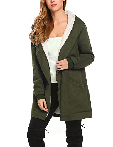 Misakia Women's Winter Warm Coat Hooded Parkas Overcoat Fleece Outwear Jacket with Drawstring (M, 1 - Army Green)