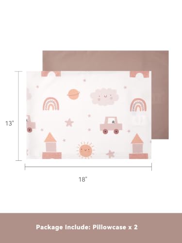 Image of TILLYOU Toddler Pillowcases 13 x 18 Travel Pillow Case 2 Pack, Kids Pillowcases Machine Washable with Envelope Closure, Block car