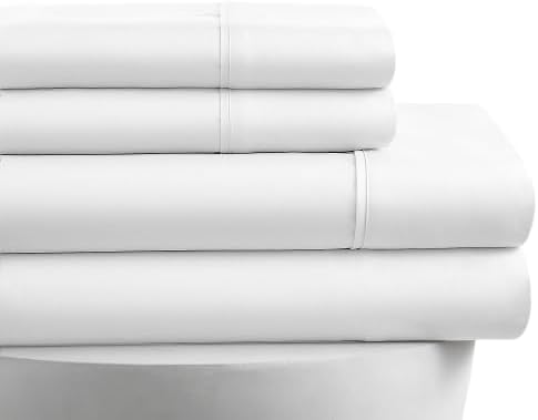 Juego de sábanas de 4 piezas de 800 hilos, 100% algodón egipcio, tamaño Queen corto, color blanco, sábanas y fundas de almohada de algodón de fibra