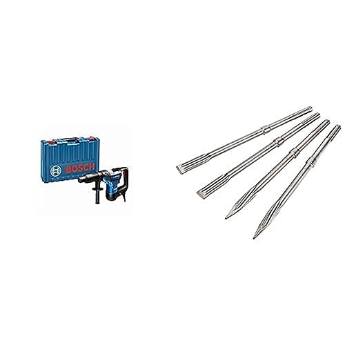 Bosch Professional Bohrhammer GBH 5-40 D (SDS Max, inkl. Zusatzhandgriff, Fetttube, Maschinentuch, im Koffer) + 4tlg. Meißel Set SDS max (Zubehör)