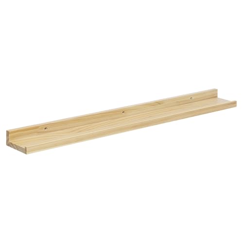 eSituro Wandregal Holz, Hängeregal Schweberegal Bilderleiste, Wanddeko für Wohnzimmer Schlafzimmer Küche Badezimmer, 10 kg Belastbarkeit, natürliche Holzfarbe, B80xH4xT10 cm, SWS0378