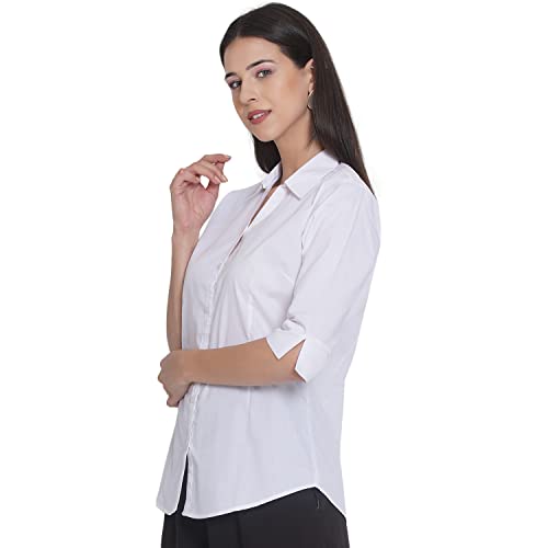 Image of Polycotton Women 3 /4 Sleeve Stylish Solid Western Offical Formal Shirt Casual Regular Fit Shirt for Women