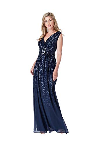 Goddiva Sequin Chiffon Wrap Maxi Dress 12 Navy
