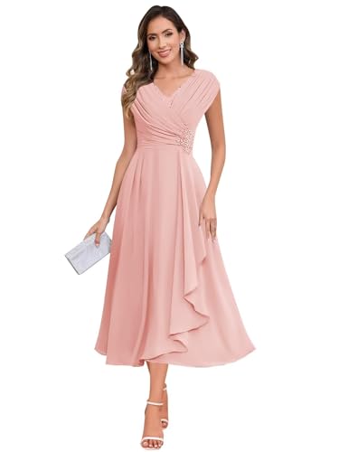 Image of BOLENSYE Mother of The Bride Dresses for Wedding Cap Sleeve Lace Chiffon Mother of The Groom Formal Dress for Women