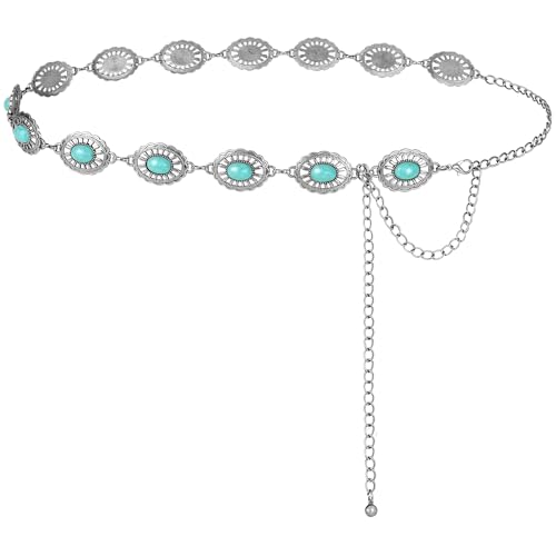 Image of FIORETTO Western Waist Chain Belt Metal Concho Belt for Women Cowgirl Cowboy Boho Country Belt for Dress Jean
