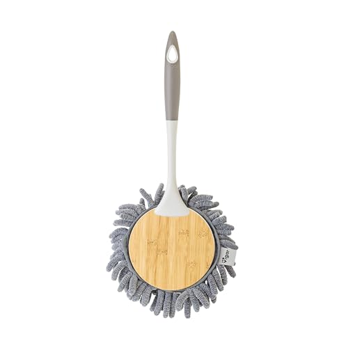Vigar - Plumero Microfibra Redondo - Mango Ergonómico - 18 x 5 x 36 cm - Diseño Bamboo - Posibilidad de Desmontar - Con Anilla Fácil Colgado - En Gris