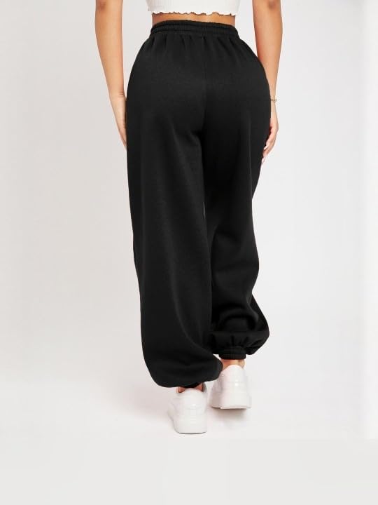 Image of Women?s Relaxed Fit Black Track Joggers ? High Waist with Pockets for Sporty & Casual Look