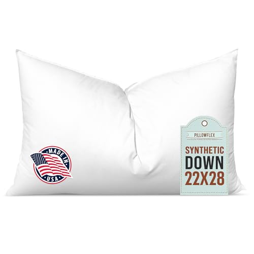 Pillowflex Synthetic Down Pillow Insert - 22x28 Down Alternative Pillow, Ultra Soft Oversized Standard Bed Sleeping Pillow, Large Rectangle Sham - 1 Decorative Pillow Form