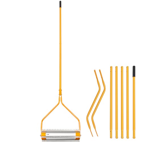 SILKPE Aquatic Weed & Sludge Tiller Lake & Pond Weed Removal ToolRid Weeds Roots and Muck Buildup 18ft Aluminum Handle 6 Preassembled Stainless Steel Blades Super Easy Assembly Yellow.