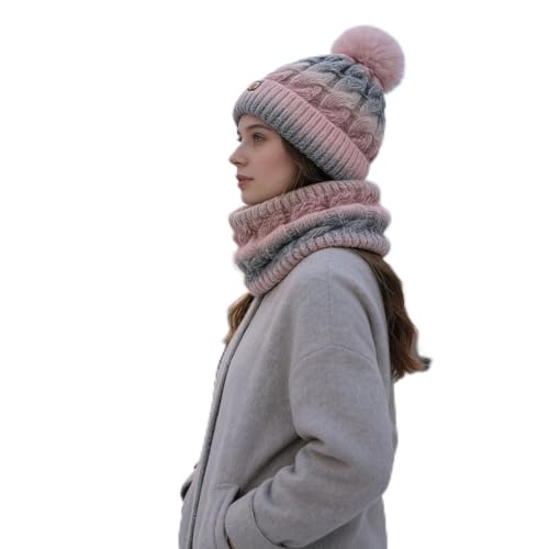 Conjunto de bufanda con calefacción USB rosa degradado antiviento para exterior
