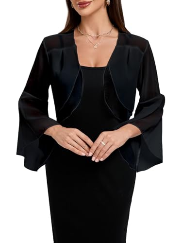Women's Chiffon Shrug 3/4 Sleeve Cardigan Sweater Lightweight Cardigan Ruffle Top