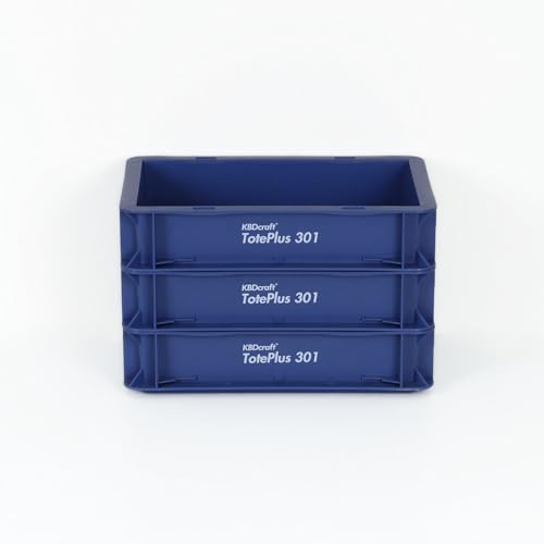 Image of KBDcraft Stackable Storage Bin - Heavy-Duty Plastic Organizer Box and Tray with Straight Walls, small plastic bin totes for storage, 12 inchx8 inchx3 inch, 0.5Gal, Blue, 3 Pack