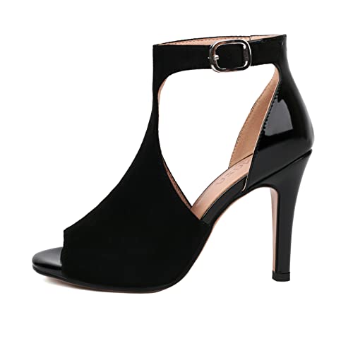 Women's Peep Toe High Heels 4 Inch Stiletto Suede Summer Open Toe Booties Sandals Dress Party Side Cutout Shoes2